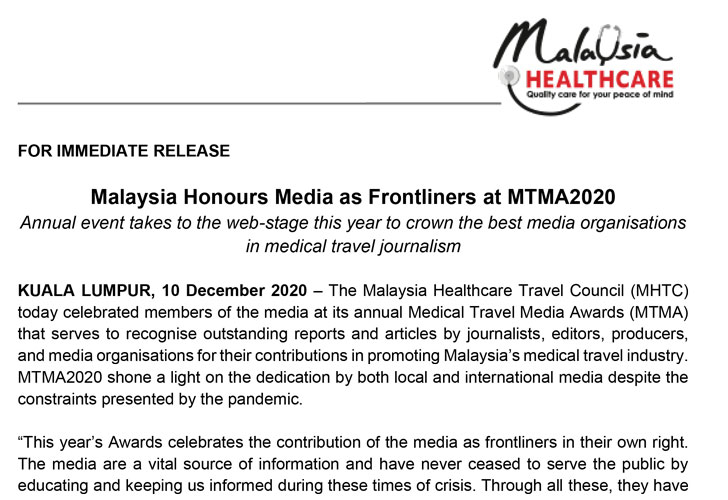 Medical Travel Media Awards (MTMA) 2020